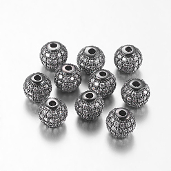 Gunmetal Brass Cubic Zirconia Beads, Round, Gunmetal, 8mm, Hole: 1.5mm