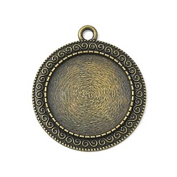 Antique Bronze Tibetan Style Zinc Alloy Pendant Cabochon Settings, Cadmium Free & Nickel Free & Lead Free, Antique Bronze, Flat Round Tray: 25mm in diameter, 39x34.5x2mm, Hole: 3mm
