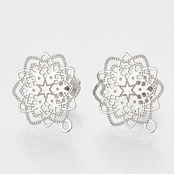 Stainless Steel Color 304 Stainless Steel Stud Earring Findings, with Loop, Flower, Stainless Steel Color, 17x14.5mm, Hole: 1mm, pin: 0.7mm