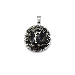 Labradorite Natural Black Labradorite Pendants, Tree of Life Charms with Platinum Plated Alloy Findings, 31x27mm