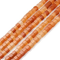 Red Aventurine Natural Red Aventurine Beads Strands, Cube, 4x4x4mm, Hole: 1.2mm, about 95pcs/strand, 15.16''(38.5cm)