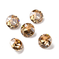 Juicy Peach Glass Rhinestone Cabochons, Pointed Back & Back Plated, Flat Round, Juicy Peach, 8x4.5mm