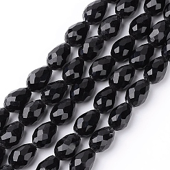 Черный Стеклянные бусины, граненые, слеза, чёрные, 15x10 мм, отверстие : 1 мм, около 48~50 шт / нитка, 26.6 дюйм