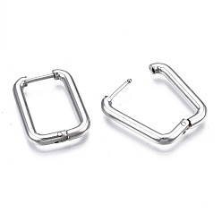 Stainless Steel Color 201 Stainless Steel Huggie Hoop Earrings, with 304 Stainless Steel Pins, Rectangle, Stainless Steel Color, 21x15x2.5mm, Pin: 0.7mm