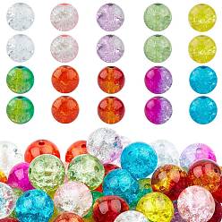 Couleur Mélangete Perles de verre craquelées transparentes peintes à la bombe, ronde, couleur mixte, 8mm, Trou: 1.3~1.6mm, 10 couleurs, 20 pcs / couleur, 200 pcs / boîte