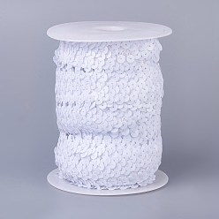 White Olycraft Plastic Paillette Elastic Beads, Sequins Beads, Ornament Accessories, 3 Rows Paillette Roll, Flat Round, White, 25x1.5mm, 10m/roll