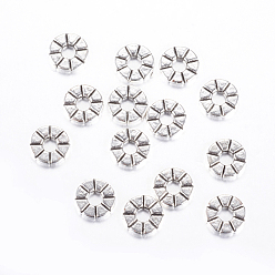 Antique Silver Tibetan Style Alloy Spacer Beads, Cadmium Free & Nickel Free & Lead Free, Flower, Antique Silver, 8x1.5mm, Hole: 3mm