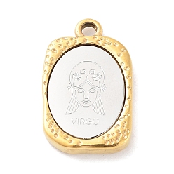 Virgo 304 Stainless Steel Pendants, Rectangle with Twelve Constellations Charm, Golden & Stainless Steel Color, Virgo, 23x14.5x3mm, Hole: 2mm