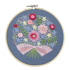 Flower Embroidery Kit, DIY Cross Stitch Kit, with Embroidery Hoops, Needle & Cloth with Flower Pattern, Colored Thread, Instruction, Flower Pattern, 21.4x21x0.03cm, 1color/line, 10color