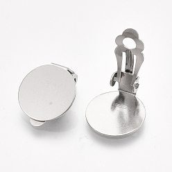 Stainless Steel Color 304 Stainless Steel Clip-on Earring Findings, with Round Flat Pad, Flat Round, Stainless Steel Color, Tray: 14mm, 18x14x6.5mm, Hole: 3mm
