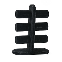 Noir Présentoirs de bracelet / bracelet en T en velours en bois, 3 -tier, noir, 31x25.5x10 cm