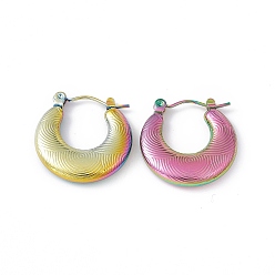 Rainbow Color Placage ionique (ip) 304 Boucles d'oreilles créoles croissant en acier inoxydable pour femmes, couleur arc en ciel, 20.5x20x3.5mm, pin: 0.7 mm