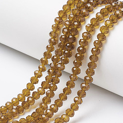 Verge D'or Foncé Chapelets de perles en verre, facette, rondelle, verge d'or noir, 6x5mm, Trou: 1mm, Environ 85~88 pcs/chapelet, 16.1~16.5 pouce (41~42 cm)
