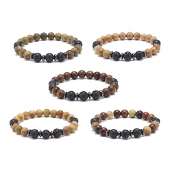 Lave Bracelet extensible en pierre de lave naturelle et perles de bois, bijoux de yoga pour femmes, couleur mixte, diamètre intérieur: 2-1/4 pouce (5.6 cm)
