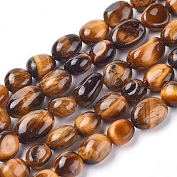 Tiger Eye Natural Tiger Eye Beads Strands, Tumbled Stone, Nuggets, 5.5~10.5x5.5~7x2.5~6.5mm, Hole: 0.8mm, about 54pcs/strand, 15.94 inch(40.5cm)