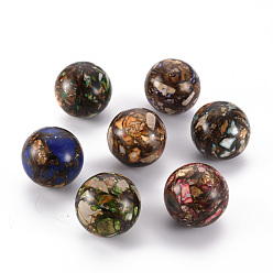Mixed Stone Assembled Natural Bronzite and Synthetic Imperial Jasper Beads, No Hole/Undrilled, Round, Dyed, 29~30mm