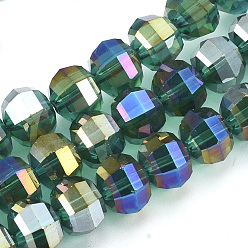 Green Electroplate Glass Beads Strands, AB Color Plated, Faceted, Round, Green, 8x7mm, Hole: 1.2mm, about 72pcs/strand, 18.5 inch