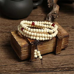 Blanc 108 bracelet mala de prière en perles, Colliers de bracelet en perles rondes en bois de santal imitation pour le ramadan et l'aïd moubarak, blanc, 23-5/8 pouce (60 cm)