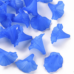 Bleu Perles acryliques transparentes, lis calla, givré, bleu, 40.5x33x35mm, trou: 1.8 mm, environ 135 pcs / 500 g