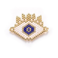 Bleu Royal Liens de perles de rocaille japonaises faites à la main miyuki & toho, Motif métier, oeil, bleu royal, 24~25x34~35x1.7mm, Trou: 1.8mm