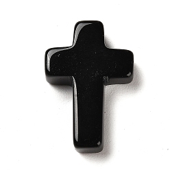 Obsidian Natural Obsidian Pendants, Religion Corss Charms, 26~26.5x17.5~18x6~6.5mm, Hole: 1.6mm