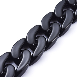 Noir Chaînes gourmettes en acrylique opaque faites à la main, chaîne torsadée, ovale, pour la fabrication de bijoux, noir, lien: 30x21x6 mm, 39.37 pouce (1 m)/brin