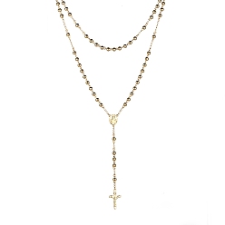 Doré  Chapelet collier de perles des hommes avec croix crucifix, 304 collier en acier inoxydable pour Pâques, or, 18.9 pouce (48 cm)