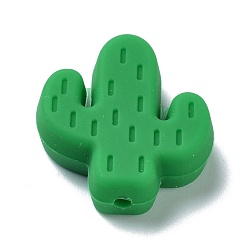 Verde Oscuro Cuentas focales de silicona, masticar cuentas para mordedores, cactus, verde oscuro, 25x23x8 mm, agujero: 2.3 mm