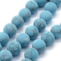 Светло-Синий Синтетических нитей бирюзовые бусы, матовые, круглые, голубой, 8 мм, отверстие : 0.8 мм, около 50 шт / нитка, 15.74 дюйм (40 см)