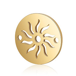 Золотой Соединители звеньев титановой стали, плоские круглые с солнцем, золотые, 12x0.8 мм, отверстие : 0.8 мм