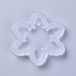 Белый Рождественский кулон в форме пищевого силикона, формы для литья смолы, для уф-смолы, изготовление ювелирных изделий из эпоксидной смолы, снежинка, белые, 62.5x59x8 мм, отверстие : 3.5 мм, внутренний диаметр: 48x48 мм