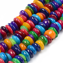 Mixed Color Natural Freshwater Shell Beads Strand, Dyed, Flat Round, Mixed Color, 8~11.5x7.5~12.5x3.5~6.5mm, Hole: 1mm, about 93~96pcs/strand, 14.96 inch~15.35 inch(38cm~39cm)