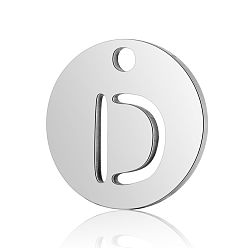 Letter D 201 Stainless Steel Charms, Flat Round with Letter, Stainless Steel Color, Letter.D, 12x1mm, Hole: 1.5mm