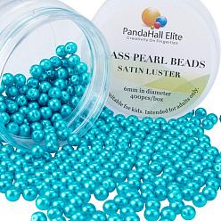 Deep Sky Blue PandaHall Elite 6mm About 400Pcs Glass Pearl Beads Deep Sky Blue Tiny Satin Luster Loose Round Beads in One Box for Jewelry Making, Deep Sky Blue, 6mm, Hole: 0.7~1.1mm, about 400pcs/box