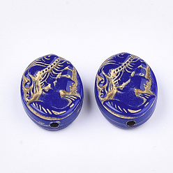 Dark Blue Plating Acrylic Beads, Metal Enlaced, Oval with Woman, Dark Blue, 17.5~18x13x6mm, Hole: 1.8mm, about 580pcs/500g