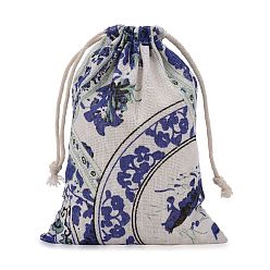 Royal Blue Burlap Packing Pouches, Drawstring Bags, Royal Blue, 17.3~18.2x13~13.4cm