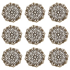 Antique Bronze Iron Filigree Joiners Links, Flat Round, Antique Bronze, 35.5x0.7mm, Hole: 1.4mm