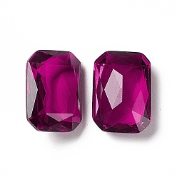 Fuchsia Faceted K9 Glass Rhinestone Cabochons, Pointed Back, Rectangle Octagon, Fuchsia, 13.5x9.5x5.5mm