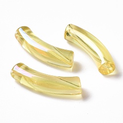 Jaune Placage uv perles acryliques irisées arc-en-ciel transparentes, tube incurvé, jaune, 32~33x10x8mm, Trou: 1.6mm