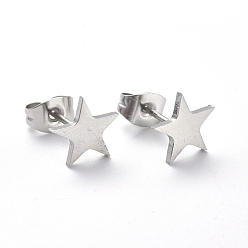 Stainless Steel Color 304 Stainless Steel Stud Earrings, Hypoallergenic Earrings, Star, Stainless Steel Color, 8.5x9mm, Pin: 0.7mm, 12pairs/board