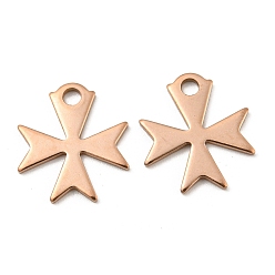 Rose Gold Ion Plating(IP) 304 Stainless Steel Charms, Cross, Rose Gold, 14.4x13x1mm, Hole: 2mm.