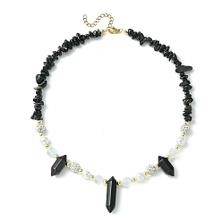 Obsidienne Colliers de perles en obsidienne naturelle et pierre de lune synthétique, 16.06 pouce (40.8 cm)