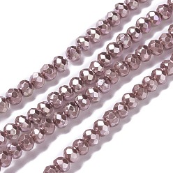 Rosy Brown Opaque Glass Beads Strands, Faceted, Rondelle, Rosy Brown, 4x3mm, Hole: 0.6mm, about 221pcs/strand, 31.89''(81cm)
