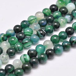 Sea Green Natural Striped Agate/Banded Agate Bead Strands, Dyed & Heated, Round, Grade A, Sea Green, 8mm, Hole: 1mm, about 48pcs/strand, 15.1 inch(385mm)