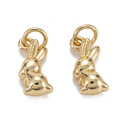 Real 18K Gold Plated Brass Charms, with Jump Ring, Long-Lasting Plated, Lead Free & Nickel Free & Cadmium Free, Rabbit, Real 18K Gold Plated, 13x6x4.5mm, Jump Ring: 5x1mm, 3.5mm Inner Diameter