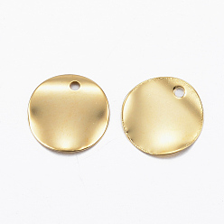 Real 24K Gold Plated 304 Stainless Steel Charms, Flat Round, Real 24K Gold Plated, 10x0.3mm, Hole: 1mm