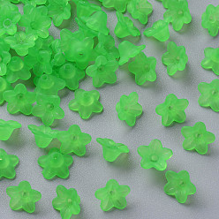 Vert mer Foncé Perles acryliques transparentes, fleur, givré, vert de mer foncé, 10x5mm, Trou: 1mm, environ4600 pcs / 500 g