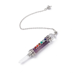 Amethyst Natural Amethyst Dowsing Pendulums, Bullet Charm, with Brass Chain & Lobster Claw Clasps, Natural Quartz Crystal Tip, Gemstone & Glass Cabochons, 272mm, Hole: 2mm