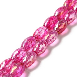 Deep Pink Electroplate Transparent Glass Beads Strand, AB Color Plated, Faceted, Oval, Deep Pink, 11.5~12x8mm, Hole: 1.2mm, about 45~48pcs/strand, 20.87~22.20 inch(53~56.4cm)