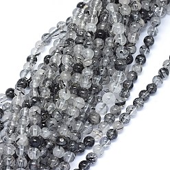 Rutilated Quartz Natural Black Rutilated Quartz Beads Strands, Round, 5.5mm, Hole: 0.8mm, about 83pcs/strand, 15.3~16.3 inch(39~41.5cm)